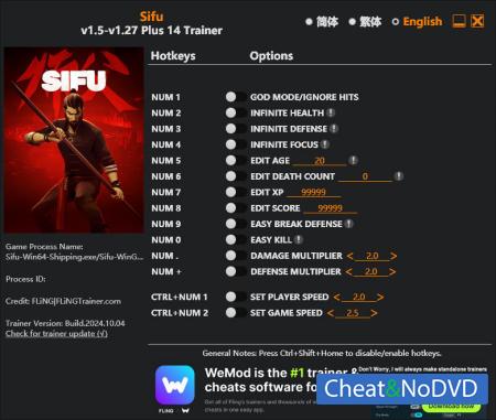 Sifu  Trainer +14 v1.27 {FLiNG}