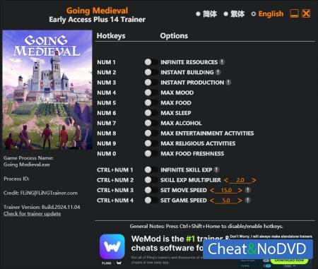 Going Medieval  Trainer +14 Early Access 2024.11.04 {FLiNG}