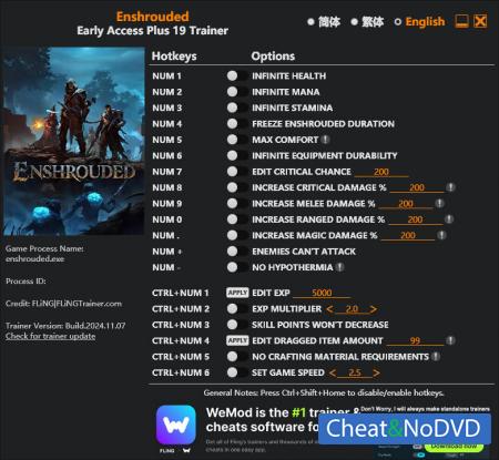 Enshrouded  Trainer +18 Early Access 2024.11.07 {FLiNG}