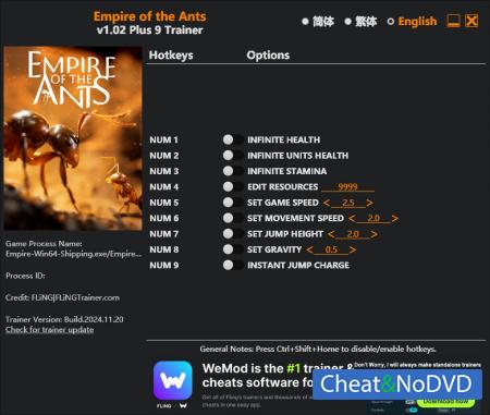 Empire of the Ants  Trainer +9 Early Access 2024.11.20 {FLiNG}
