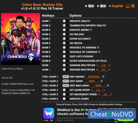 Crime Boss: Rockay City  Trainer +18 v1.0.12 {FLiNG}