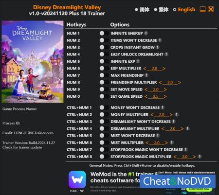 Disney Dreamlight Valley  Trainer +18 v2024.11.27 {FLiNG}