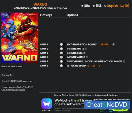 WARNO  Trainer +6 v2024.11.29 {FLiNG}