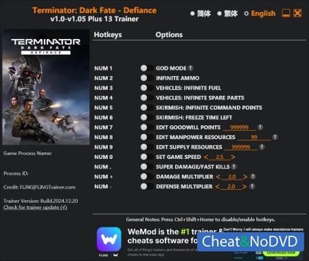 Terminator: Dark Fate  Defiance  Trainer +13 v1.05 {FLiNG}