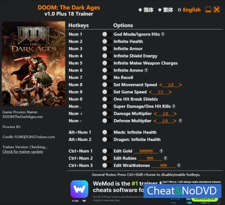 DOOM: The Dark Ages трейнер Trainer +18 v1.0 {FLiNG} DOOM: The Dark Ages трейнер Trainer +18 v1.0 {FLiNG}