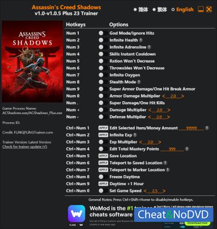 Assassin’s Creed Shadows трейнер Trainer +23 v1.0.5 {FLiNG} Assassin’s Creed Shadows трейнер Trainer +23 v1.0.5 {FLiNG}