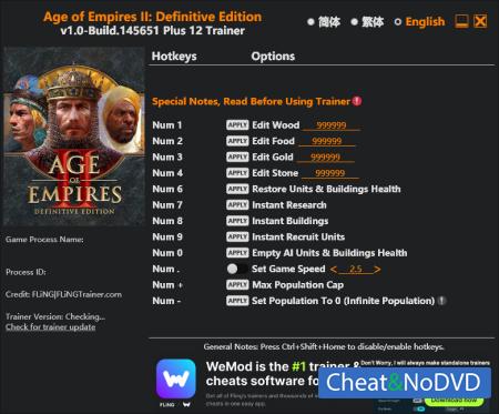 Age of Empires II: Definitive Edition трейнер Trainer +12 Build 145651 {FLiNG} Age of Empires II: Definitive Edition трейнер Trainer +12 Build 145651 {FLiNG}