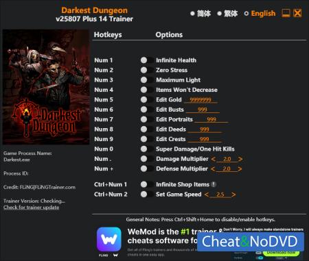 Darkest Dungeon трейнер Trainer +12 Build 13287-25807 {FLiNG} Darkest Dungeon трейнер Trainer +12 Build 13287-25807 {FLiNG}