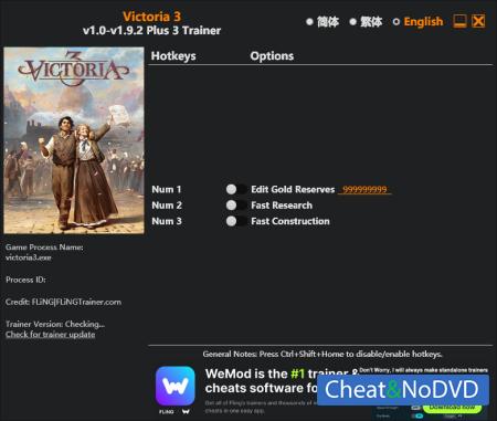 Victoria 3  Trainer +3 v1.9.2 {FLiNG}