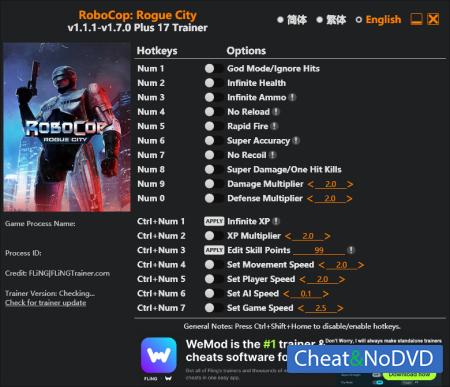 RoboCop: Rogue City  Trainer +17 v1.7.0 {FLiNG}